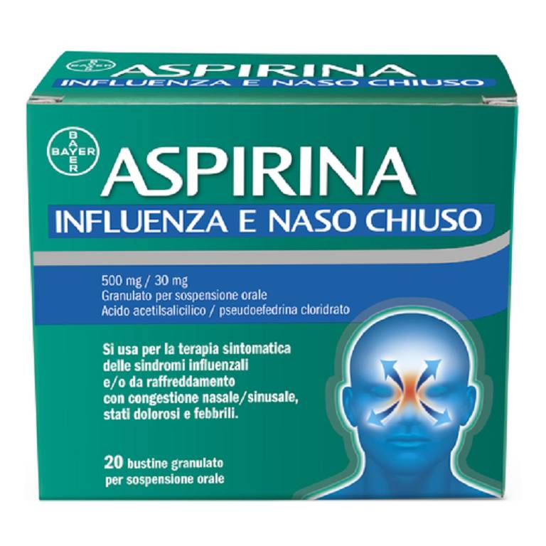 ASPIRINA Influenza e Naso chiuso 500 mg/30 mg 20 Bustine