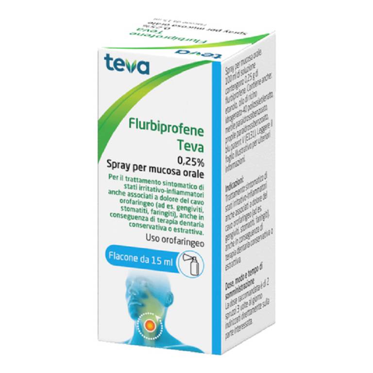 FLURBIPROFENE TEVA FLURBIPROFENE 0,25% SOLUZIONE ORALE SPRAY 15ml